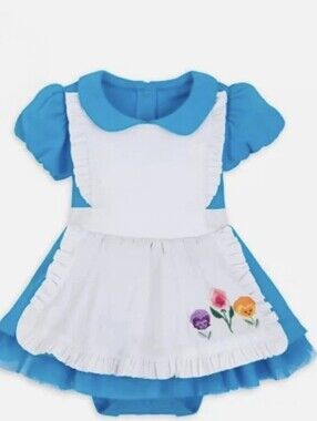 Blue Alice in Wonderland Collar Dress with White Apron and Floral Embroidery